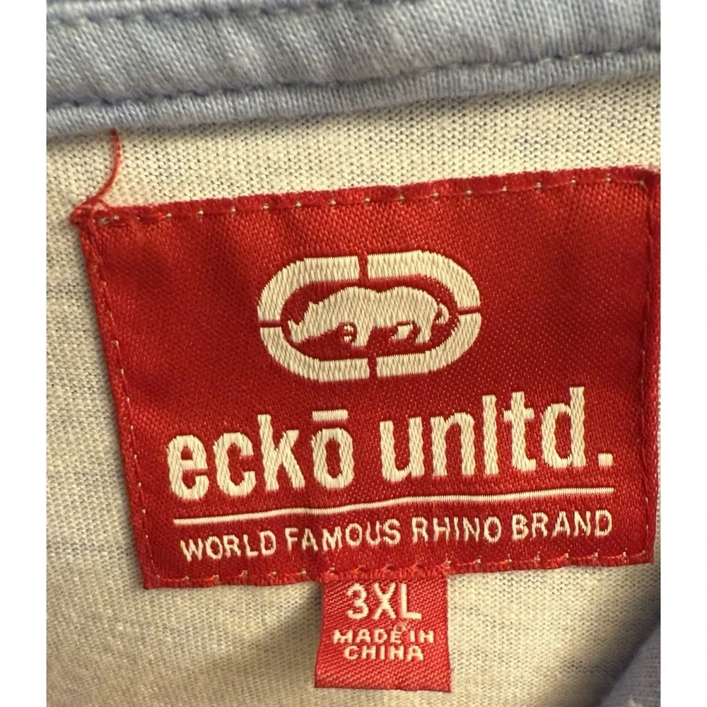Mens Ecko Unltd Hooded Short Sleeve Shirt Blue/White 3XL ‎ EUC